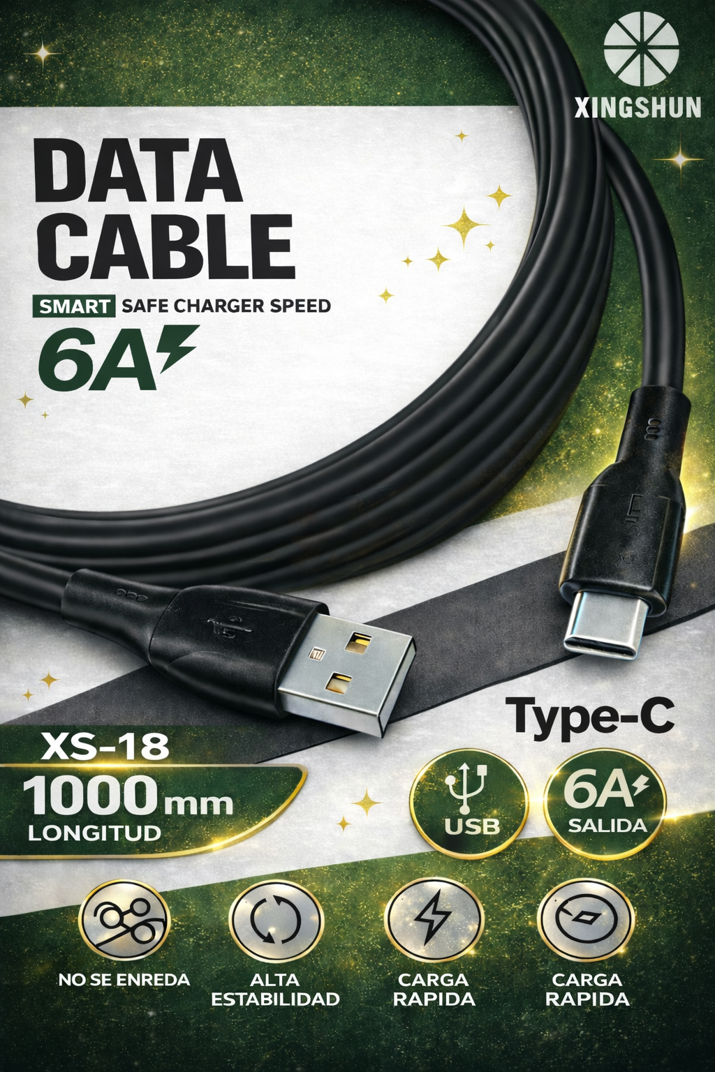 CABLE TIPO C   USB  6A 1 MT CARGA RAPIDA